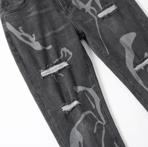 Jean taille haute décontracté pour <span class=keywords><strong>femme</strong></span> Wangsheng, coupe classique, délavé vintage, déchiré, avec poches zippées, en denim extensible et respirant, style crayon - Product Image 3