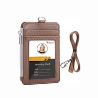 Dompet Kartu Bisnis Unisex Bahan Kulit PU Anti-RFID Anti-Hilang dengan Cetak Laser, Kancing Tekan, 3 Slot Kartu, Jendela ID, dan Resleting