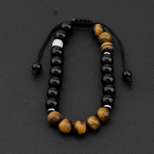 Nueva pulsera tejida con piedra de ojo de tigre para hombre, combinación de bolas de diamantes, pulsera de pareja ajustable avanzada y de nicho. - Product Image 3