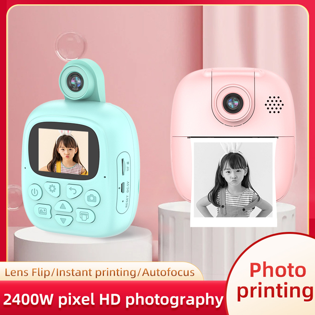 Children Mini Kids Instant Camera Thermal Print Photo Printing Camera for Kids 200DPI 1300 Mah Battery 1 Roll Paper for Age3-12