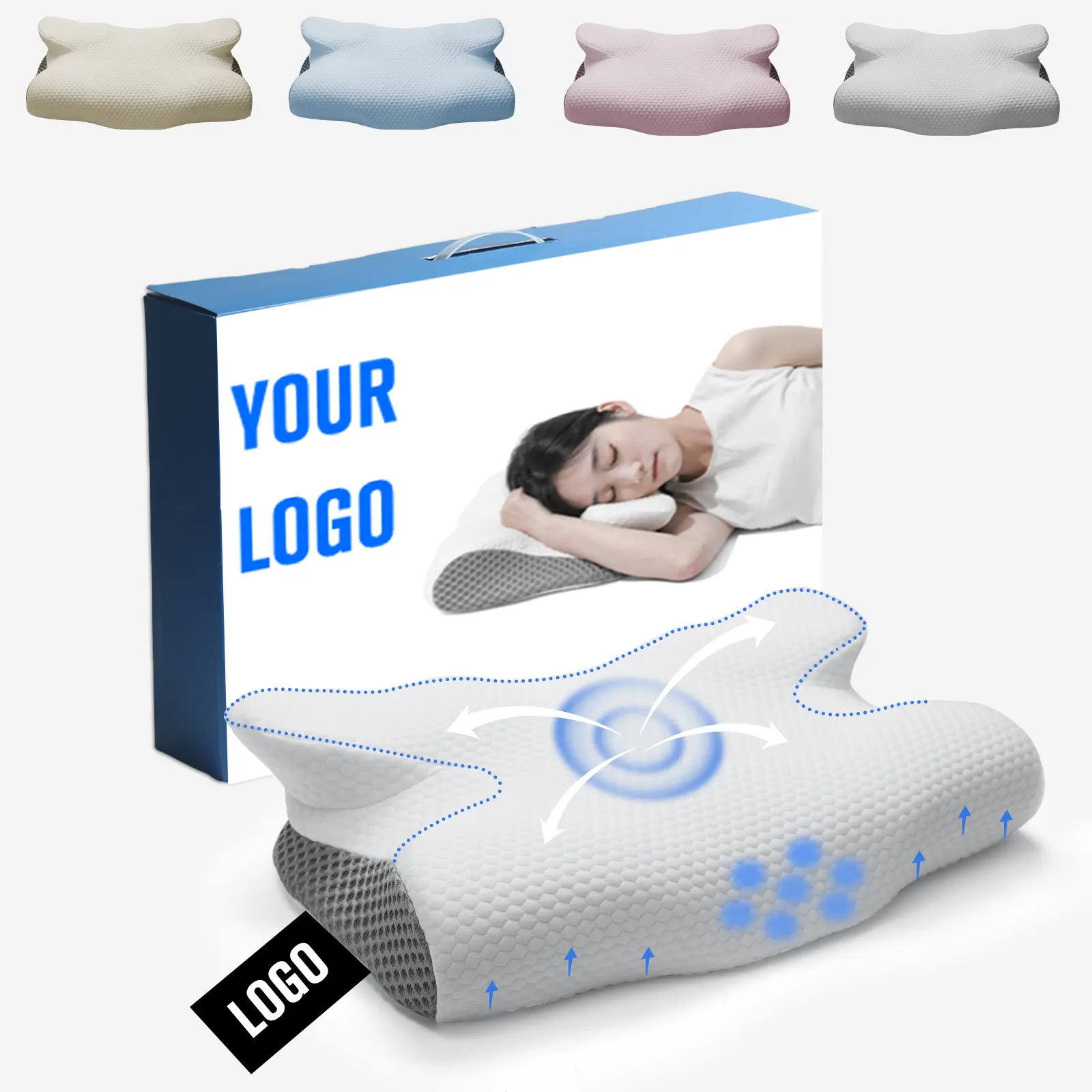 Produttore HNOS cuscino cervico contorno Custom forma Logo letto Memory Foam cuscino ortopedico per alleviare il dolore al collo
