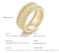 Bague en argent sterling S925, motif épi de blé, moissanite taille huit cœurs et flèches, électroplaquée, style mid-century pour femme