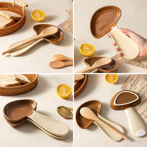 Repose-cuillère en céramique en forme de champignon, brun rougeâtre, écologique, lavage à la main uniquement, pour usage domestique et en restaurant - Product Image 5
