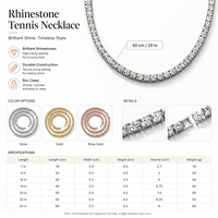 Collier Chaîne Tennis en Strass 3mm 4mm 5mm en Alliage de Zinc, Style Hip Hop Iced Out pour Hommes et Femmes, 7 Longueurs – Vente en Gros