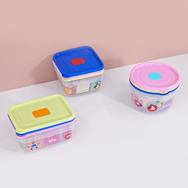 Wholesale Three-Piece PP Plastic Camping Microwave Safe Fresh-Keeping Printed Food Storage Container with Lid