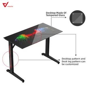 Escritorio de pie SpaceErgo con monturas en V plegable y extensible con efecto de marquesina colorido de vidrio templado para uso en oficina y juegos