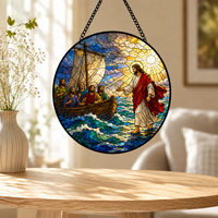 Attrape-soleil décoratif en verre teinté personnalisé Jésus marchant sur les vagues, durable, pour vitrine religieuse