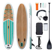 Planche de paddle gonflable SUP blanche et verte à rayures Aqua Design, en PVC Drop Stitch, pour adultes, ensemble complet avec pagaie en carbone, pompe et aileron