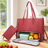 Sac Isotherme Portable Grande Capacité en PU de Haute Qualité avec Fermeture Éclair – Style Vintage Tendance pour Femmes, Idéal pour le Travail, les Pique-niques et les Affaires