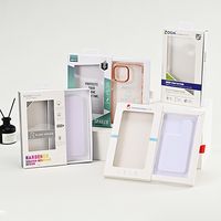 Boîte d'emballage suspendue personnalisée avec logo, couleur, recyclable, pelliculage brillant, fenêtre transparente et gaufrage pour coque de téléphone mobile – Vente en gros