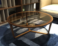 Table basse supérieure Base en bois massif canapé côté thé centre Table basse ensemble verre rond moderne 1 pièce meubles de salon