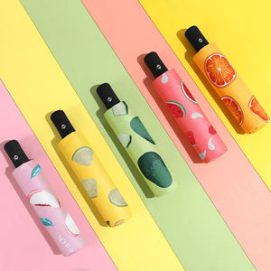 LOTUS all'ingrosso completamente automatico tre pieghevoli femminili colorati frutta protezione solare ombrello da sole pioggia e sole protezione UV a doppio uso - Product Image 1
