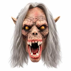 Masque en latex amusant et original, monstre à visage complet avec yeux jaunes lumineux, crocs pointus et longs cheveux argentés pour Halloween Cosplay - Tendance - Product Image 1