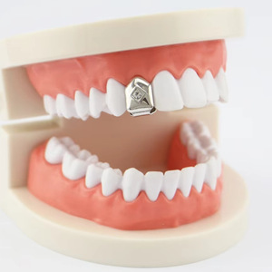 Grillz glacé en or et argent avec diamant bijoux <span class=keywords><strong>de</strong></span> corps Hip Hop à <span class=keywords><strong>dent</strong></span> unique pour hommes et femmes grand rappeur Halloween <span class=keywords><strong>Vampire</strong></span> cadeau - Product Image 6