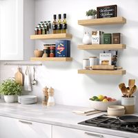 Lot de 3 étagères murales en bois massif naturel, support mural invisible en métal noir pour la décoration et le rangement de la chambre à coucher et du salon