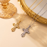 Collier ras du cou pour femme avec pendentif croix baroque rétro, chaîne de clavicule haut de gamme plaquée or entièrement sertie de zircone, nouveau best-seller en gros