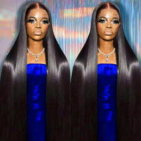 Perruque de cheveux humains Remy bruts birmans lisses de 30 pouces pour Lace Front, densité 150%, dentelle transparente, blond clair avec mèches décolorées