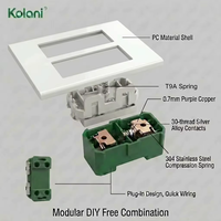 Placa de pared de montaje oculto Kolani de 120 mm cuadrados, interruptor de 3 módulos + toma universal horizontal de seis orificios, panel de PC blanco brillante