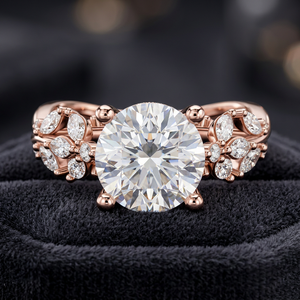 Bague de fiançailles en diamant de laboratoire certifié IGI, taille marquise, avec pierres latérales en forme de feuille, plaqué rhodium, or 10K 14K 18K, argent 925 935 - Product Image 1