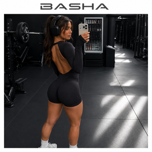 BASHAsports Tuta Intera da Yoga Senza Cuciture a Maniche Lunghe con Schiena Scoperta per Donna Taglie Forti, Ideale per Palestra e Fitness - Product Image 3