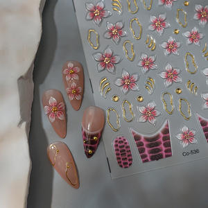 Autocollants personnalisés 3D/5D pour nail art, motifs crocodile, fleurs, strass dorés, fournitures de manucure DIY, décoration luxueuse pour ongles. - Product Image 2