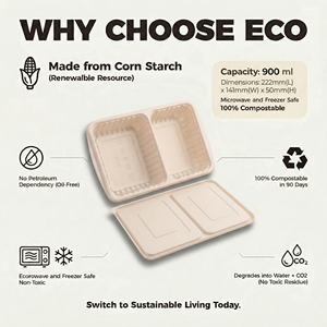 Boîte à emporter carrée à compartiments séparés en amidon de maïs, <span class=keywords><strong>vaisselle</strong></span> 100 % <span class=keywords><strong>compostable</strong></span> - Product Image 2
