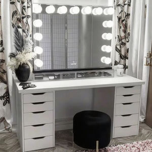 <span class=keywords><strong>Coiffeuse</strong></span> <span class=keywords><strong>avec</strong></span> miroir et tiroirs Dessus en verre blanc multifonctionnel <span class=keywords><strong>avec</strong></span> lumières LED <span class=keywords><strong>Coiffeuse</strong></span> VaintyTable - Product Image 3