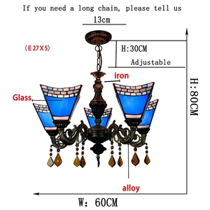 Suspension carrée bleue Tiffany Lampadario avec lumière en verre à cinq têtes pour chambre à coucher Bar Foyer Couloir-Style lustre - Product Image 4