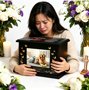 Kotak Peti Mati Kayu Pinus Persegi Panjang Ramah Lingkungan Buatan Tangan Modern untuk Anjing & Kucing Besar, Kotak Kenangan Pemakaman - Product Image 1