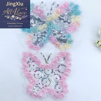 Applique Papillon Rose en Tissu 3D Pastel, Broderie Informatique Multicolore à Paillettes, Patch Brodé Haut de Gamme pour Robe de Fille, Fourniture d'Usine DIY