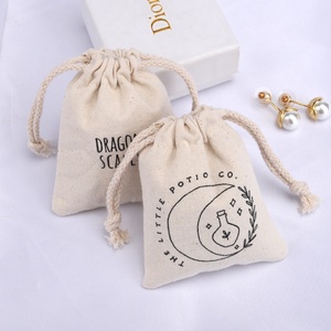 Bolsa de Joyería de Lona Natural con Cordón, 8 Oz, con Logotipo Personalizado, Bolsa de Regalo de Algodón Orgánico Pequeña - Product Image 1