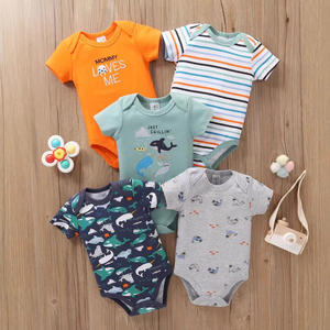 Summer Casual Five-Piece Baby Boy Set Short-Sleeved One-Piece Hoodie Fart Cover 100% Cotton Featuring Animal for Daily Use for - Product Image 5
