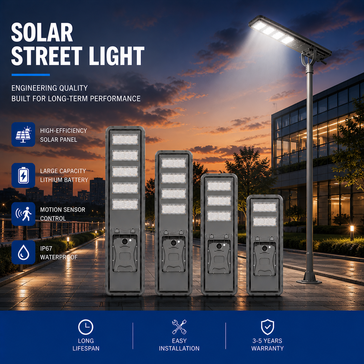 200W/300W/400W/500W Split Solar DC IP67 High Brightness 5050 LED Aluminum Body Street Light for Road Lighting Projects