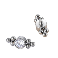 Gzn Titanium G23 Piercing Internally Threaded 6 Balls Cluster With CZ Bezel Set Top Threadless Labret Ring Jewelry