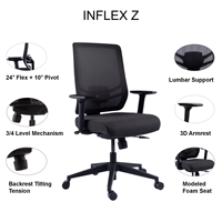 Chaise de bureau ergonomique contemporaine en maille, pivotante et inclinable, avec dossier dynamique, soutien lombaire réglable, accoudoirs et siège en mousse, pour espace de travail professionnel