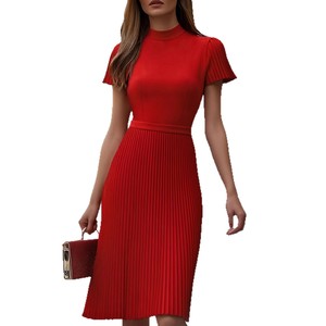 Abito Midi Elegante a Pieghe con Vita Impero e Collo Tondo per <span class=keywords><strong>Donna</strong></span>, Primavera-Estate - Product Image 1