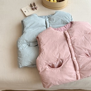 Tongxingyuan Children's Vest Pink Blue Cotton Winter Warm Loose Fit Girls Outerwear Solid Color - Product Image 2