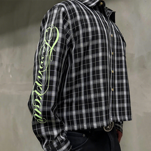 Boutons personnalisés à manches longues polos en flanelle à rayures bretonnes sérigraphie chemise personnalisée lavage à l'acide chemise en flanelle à carreaux - Product Image 1