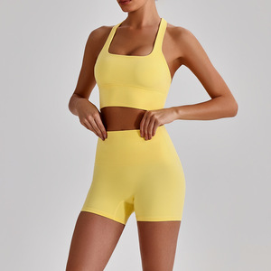 Conjunto Deportivo de <span class=keywords><strong>2</strong></span> Piezas para Mujer, Sujetador Deportivo Cruzado y Pantalones Cortos de Ciclismo, Conjuntos de Gimnasio y Fitness - Product Image 3
