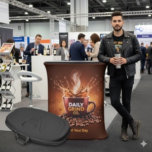 طاولة قابلة للطي مخصصة للمعارض التجارية، منصة عرض بيضاوية قابلة للطي، طاولة استقبال لمنصات المعارض - Product Image 1