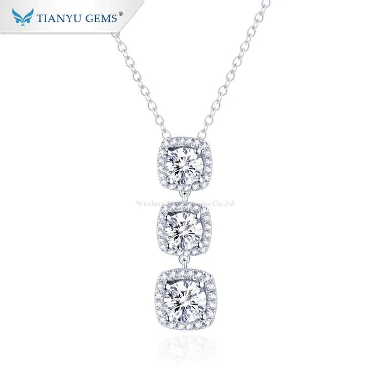 Tianyu gems drie diamanten ronde briljant geslepen moissanite trendy ketting wit goud hangende