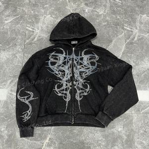 Sudadera con capucha personalizada con cremallera, de 500 g/m², efecto desgastado por el sol, oversize, corta, con lavado ácido y pedrería para hombre - Product Image 1