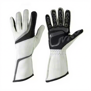 Gants de karting unisexes à doigts entiers en cuir beige et noir, antidérapants, pour la conduite en extérieur, style à enfiler - Product Image 1