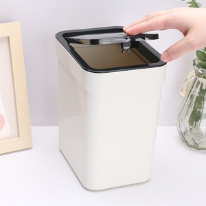 Desktop Plastic Trash Can Rectangular Push Button <b>Lid</b> Household Indoor Waste <b>Bin</b> - Product Image 1
