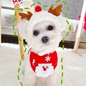 Chapeau de Père Noël, antlers de renne, bavoir pour chien, costume d'hiver pour animaux de compagnie, style dessin animé doux pour chiens et chats - Product Image 1