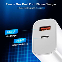 Chargeur mural à charge rapide PD 20W avec ports USB et Type-C, compatible US, EU, UK, pour téléphone portable et écouteurs