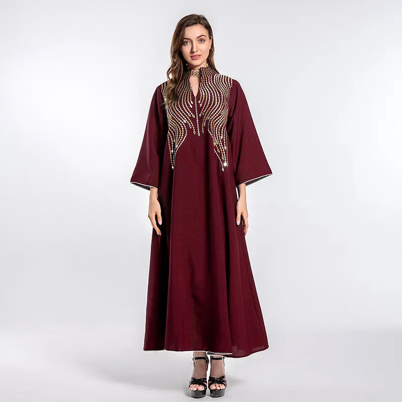 Abaya Turki elegan kustom untuk wanita lengan panjang kerah berdiri leher ukuran Plus XL pakaian produsen gaya etnik