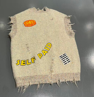 Fabricant sur mesure de pulls en maille de haute qualité, respirants, avec des patchs brodés usés, design de débardeur