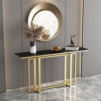 Console moderne en acier inoxydable 2023, table console en marbre dorée avec miroir