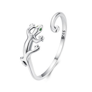 Anillo abierto de lagarto <span class=keywords><strong>Gecko</strong></span> de Plata de Ley 925, anillo de Animal de la suerte con circón verde para chica amante, regalo de fiesta de cumpleaños Simple SCR1145 - Product Image 1